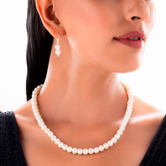 Classic Pearl Necklace Set With Earrings