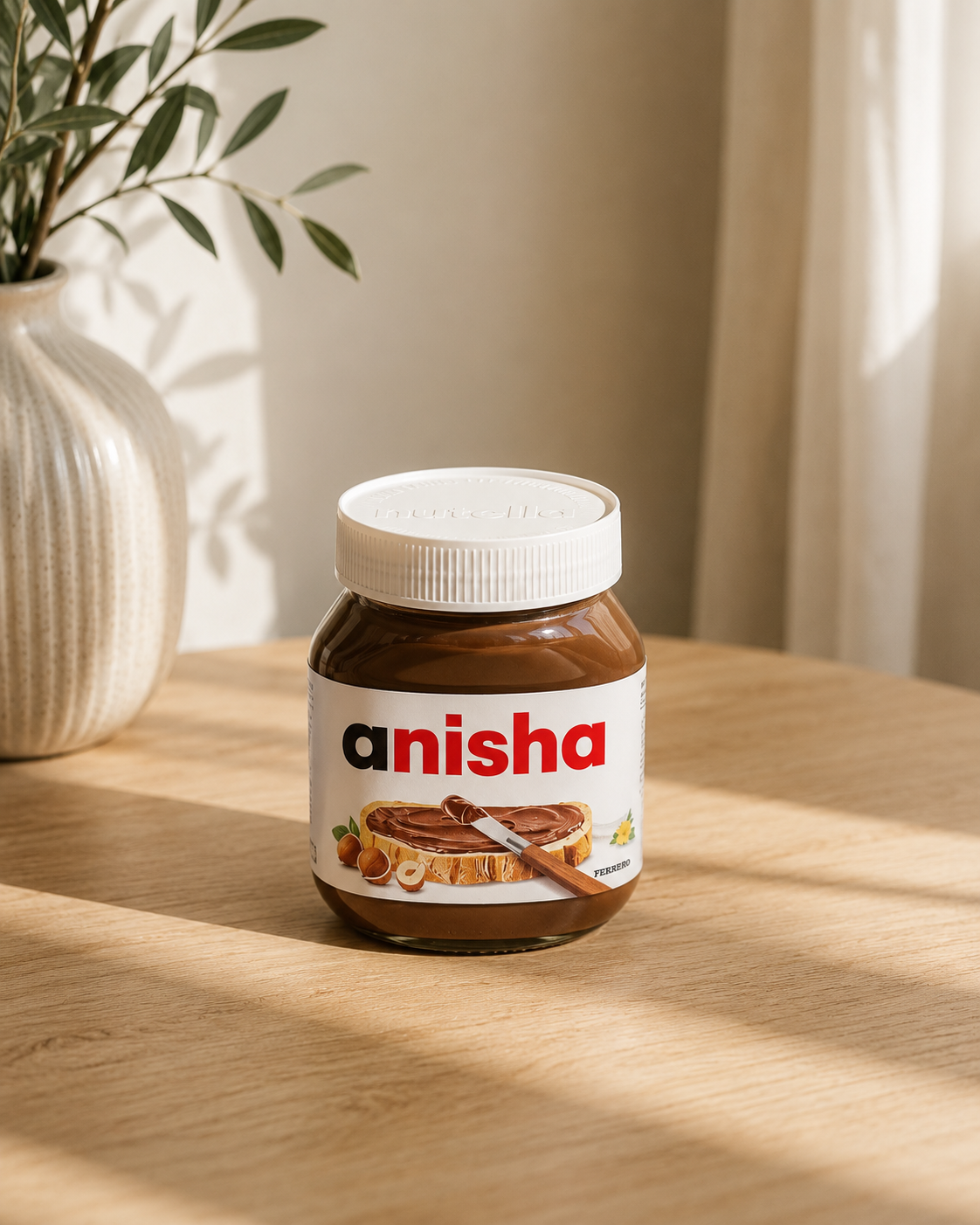 Personalized Nutella jar with custom name label, unique chocolate gift for birthdays, anniversaries, Rakhi and special occasions.